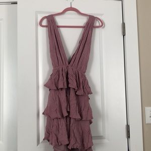 All About Bliss Mauve Swiss Dot Tiered Halter Mini Dress, Large, Lulu’s